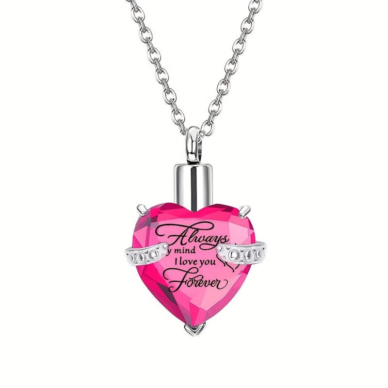 Heart Shaped Pet Ashes Necklace Stainless Steel Crystal Glass Keepsake Pendant