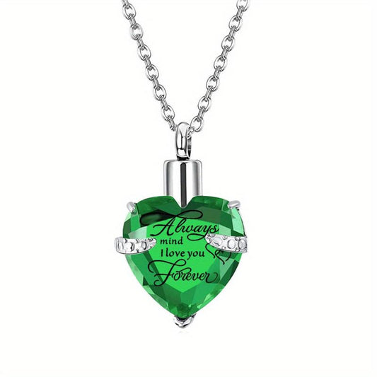 Heart Shaped Pet Ashes Necklace Stainless Steel Crystal Glass Keepsake Pendant