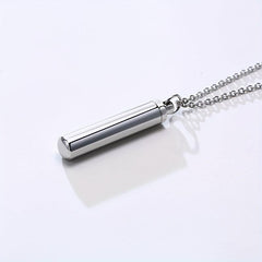 Stainless Steel Cremation Necklace for Ashes with Silver Urn Cylinder
