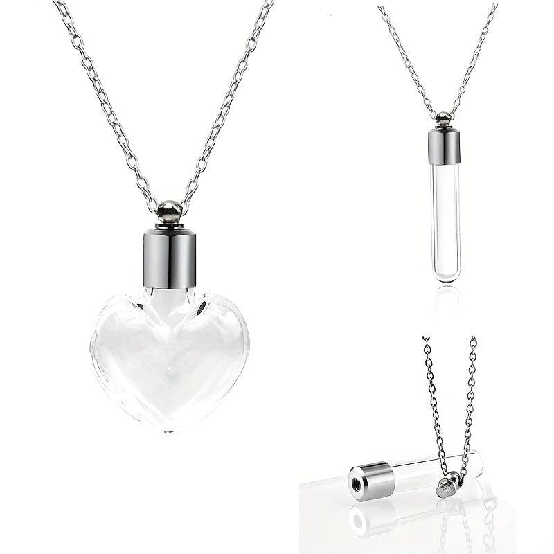 Stainless Steel Heart Pendant Cremation Urn Necklace Ashes Jewelry