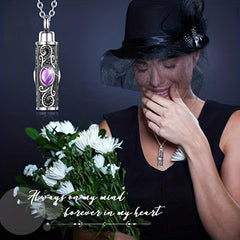 Stainless Steel Memorial Urn Pendant Necklace with Birthstone Crystal