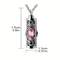 Stainless Steel Memorial Urn Pendant Necklace with Birthstone Crystal