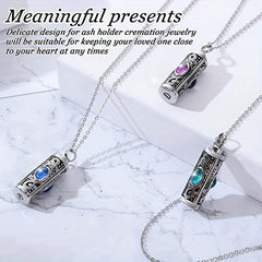 Stainless Steel Memorial Urn Pendant Necklace with Birthstone Crystal