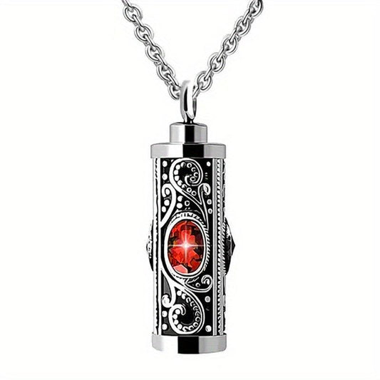 Stainless Steel Memorial Urn Pendant Necklace with Birthstone Crystal