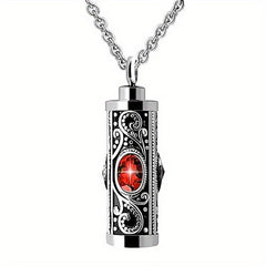 Stainless Steel Memorial Urn Pendant Necklace with Birthstone Crystal