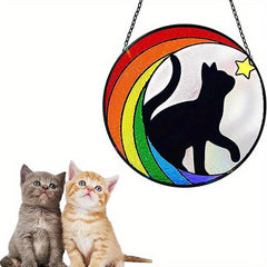 Cat Memorial Stained Glass Window Hanging Rainbow Bridge Sun Catcher Sympathy