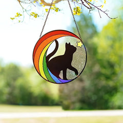 Cat Memorial Stained Glass Window Hanging Rainbow Bridge Sun Catcher Sympathy