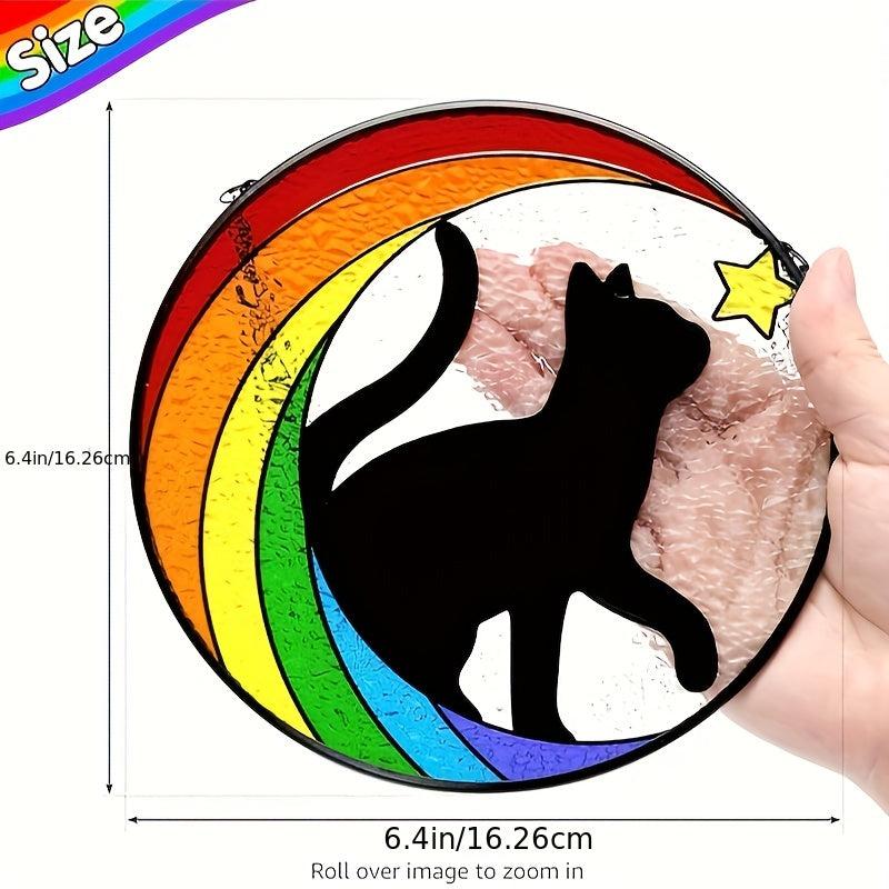 Cat Memorial Stained Glass Window Hanging Rainbow Bridge Sun Catcher Sympathy