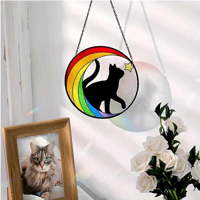 Cat Memorial Stained Glass Window Hanging Rainbow Bridge Sun Catcher Sympathy