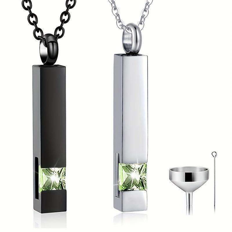 Zircon Pet Ashes Urn Necklace Vertical Bar