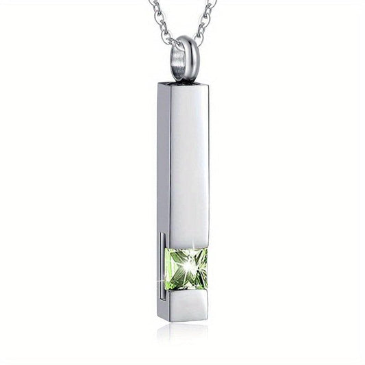 Zircon Pet Ashes Urn Necklace Vertical Bar
