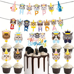 Pet Party Decoration Set - Cat and Dog Banner Flag with Bakery Inserts