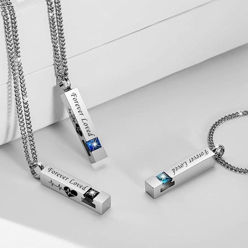 Stainless Steel Birthstone Necklace Zircon Openable Urn Pendant