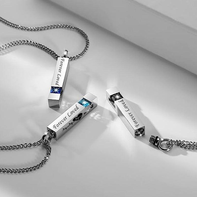 Stainless Steel Birthstone Necklace Zircon Openable Urn Pendant