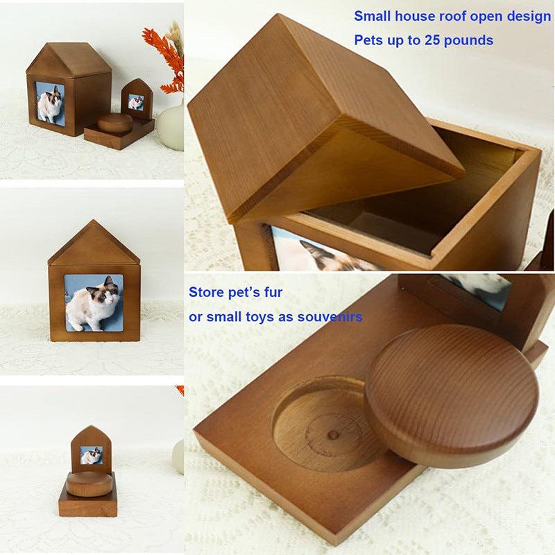 Wooden Pet Urns Set: Dog & Cat Urns with Photo Frames & Hairball Box