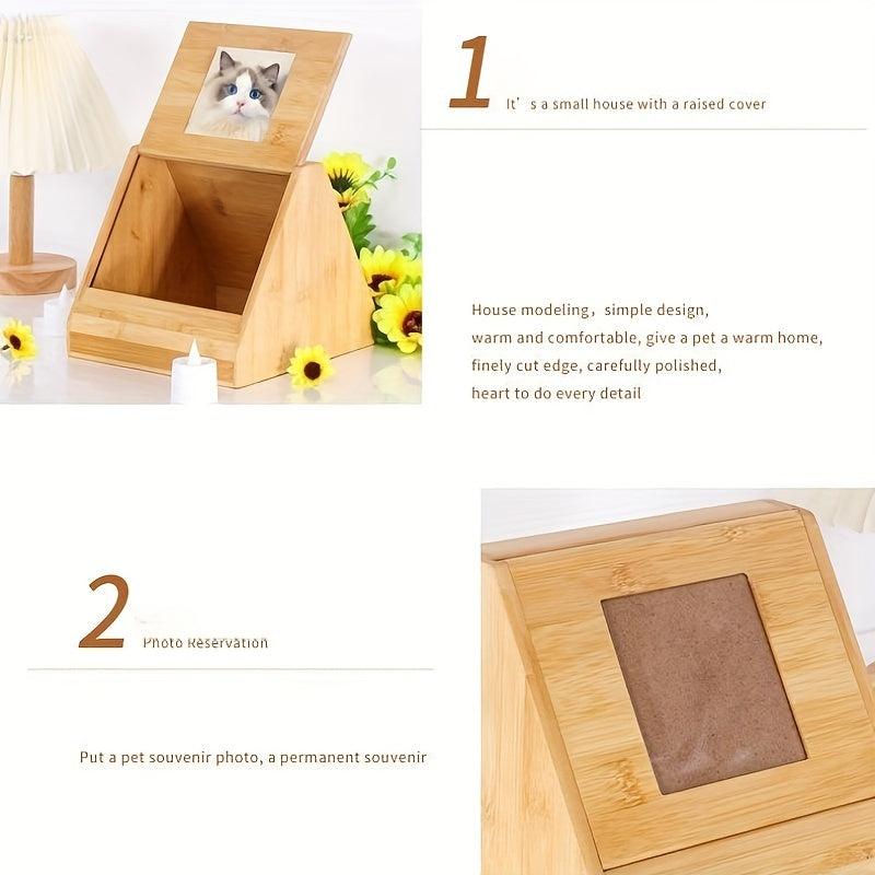 Wood Pet Memorial Box with Picture Frame Pet Urn for Cats Dogs
