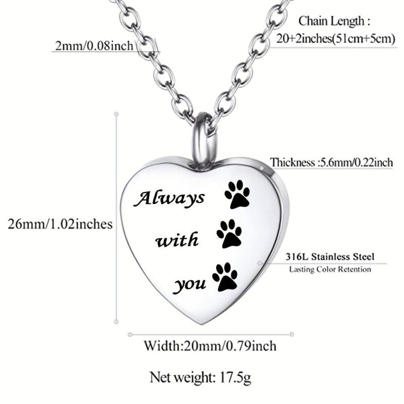 Pet Memorial Necklace Heart Pendant Cremation Urn for Ashes Keepsake Jewelry