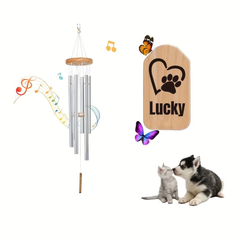Personalized Cat Dog Memorial Wind Chime Rich Sound Metal Garden Pendant