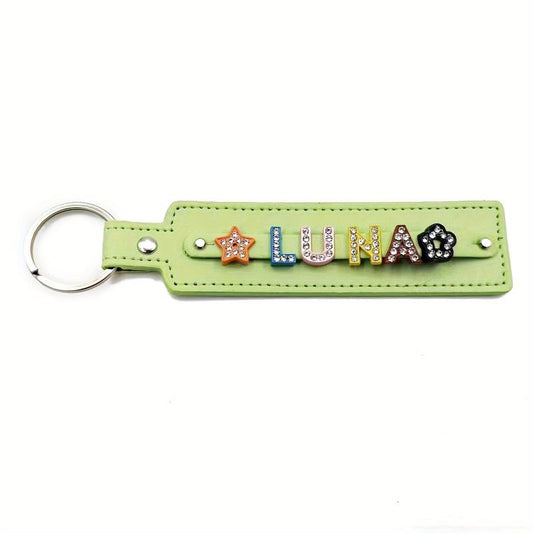 Personalized Green Pet Memorial Keychain with Rhinestone Letters