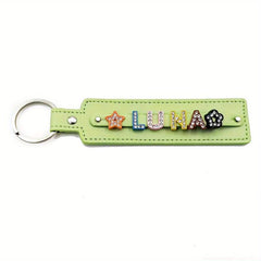 Personalized Green Pet Memorial Keychain with Rhinestone Letters