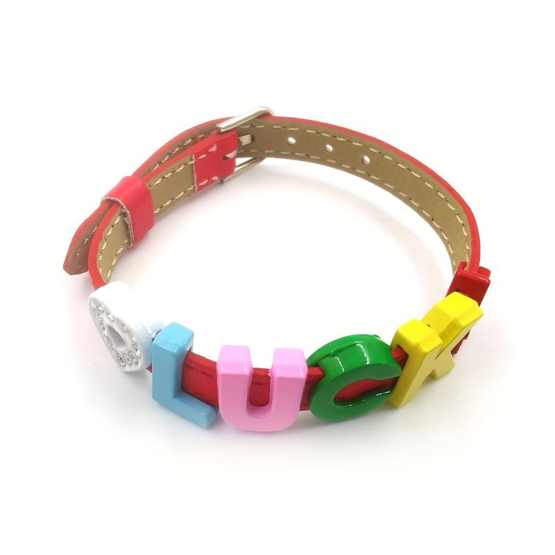 Custom Red Pet Memorial Bracelet with Colorful Letters