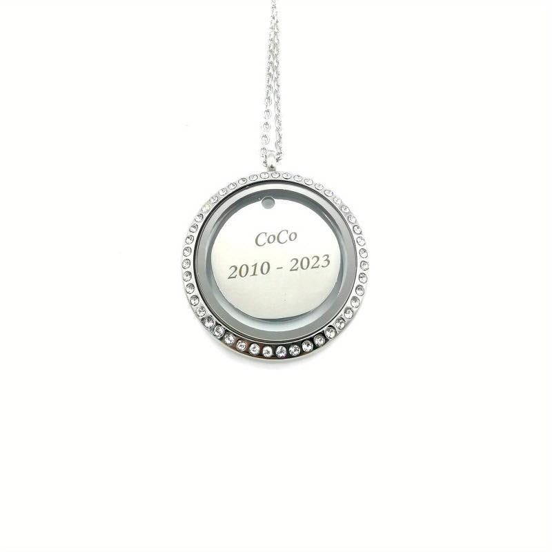 Personalized Silver Rhinestone Pet Memorial Pendant Engraved Name Years