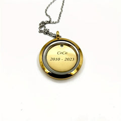 Personalized Gold Screw Cap Pet Memorial Pendant Engraved Name Years