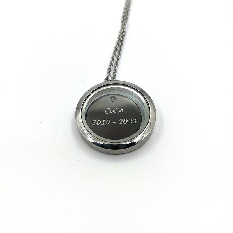 Custom Silver Rhinestone Pet Memorial Pendant with Engraved Name Plate