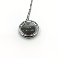 Custom Silver Rhinestone Pet Memorial Pendant with Engraved Name Plate