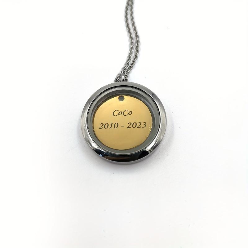 Custom Silver Rhinestone Pet Memorial Pendant Engraved Name Years Golden Plate