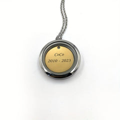 Custom Silver Rhinestone Pet Memorial Pendant Engraved Name Years Golden Plate