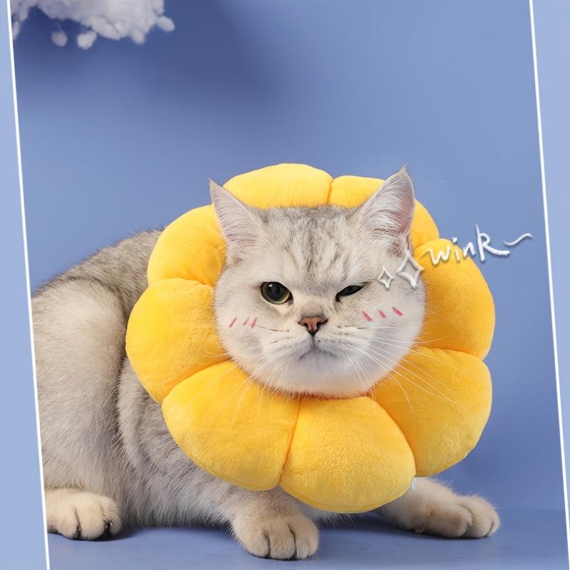 Sunflower Plush Pet Collar for Cats - Autumn/Winter Warmth - Cat Accessories