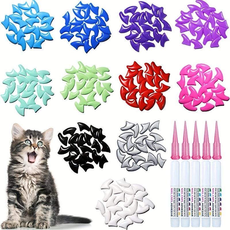 20pcs Cat Nail Caps with Adhesives & Applicators
