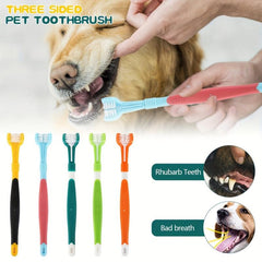 Triple Sided Pet Toothbrush for Dogs and Cats