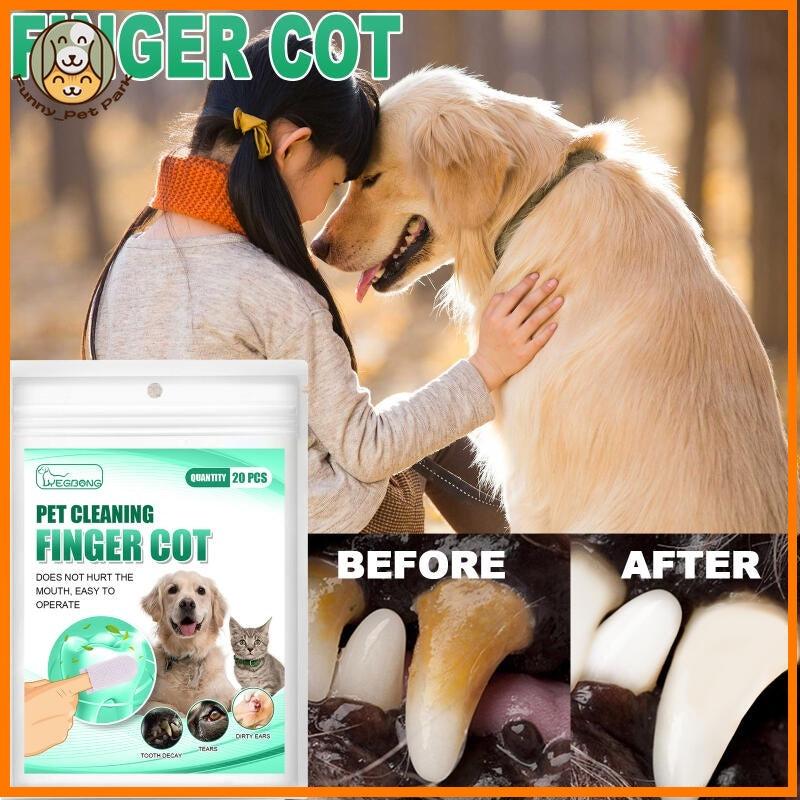 20pcs Pet Teeth Cleaning Disposable Finger Cot Wet Wipes for Cat Dog Oral Care