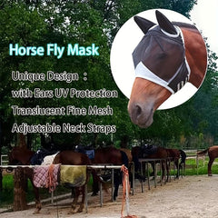 Adjustable Horse Fly Mask With Ears Breathable Durable Stretch Protection