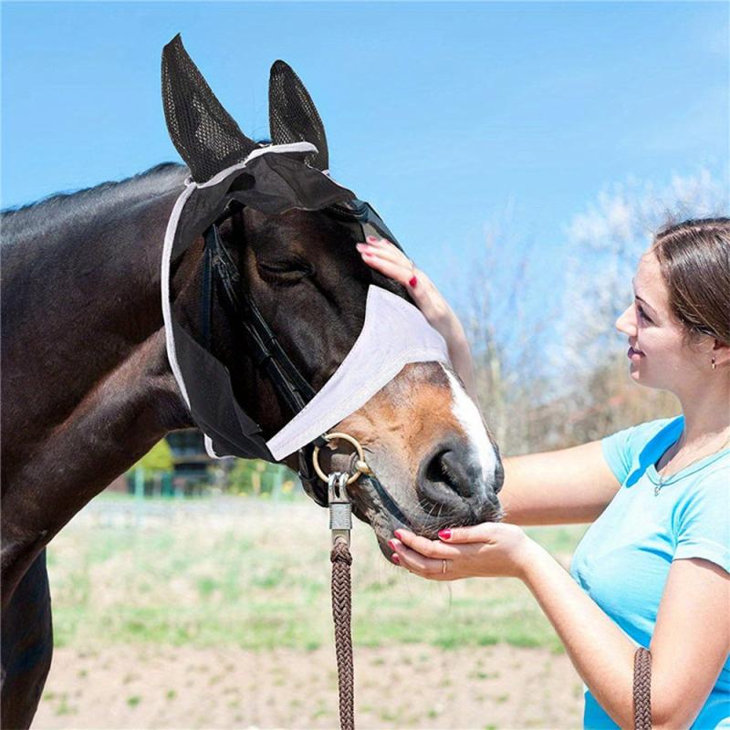 Adjustable Horse Fly Mask With Ears Breathable Durable Stretch Protection