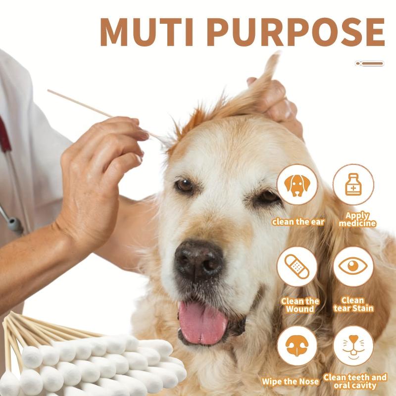 100/200 Large Cotton Swabs w/Bamboo Handle Dog Ear Cleaning