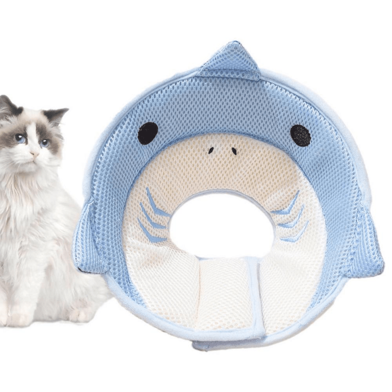 Shark Shaped Cat Cone Collar Lightweight Breathable Fasteners Collar