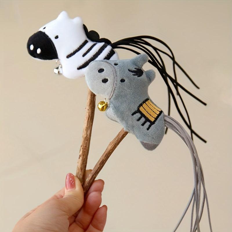 Wooden Cat Teaser Stick Toy - Interactive Kitten Play