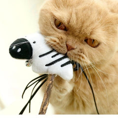 Wooden Cat Teaser Stick Toy - Interactive Kitten Play