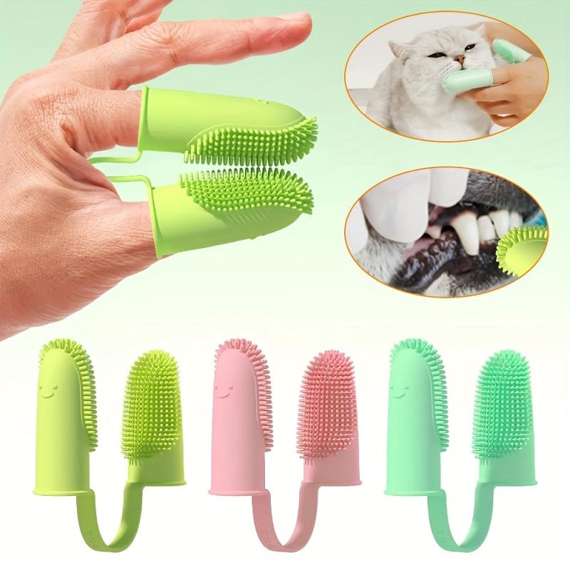Dog Soft Double Finger Cover Toothbrush TPR Tooth Brush Pet Teeth Cleaning