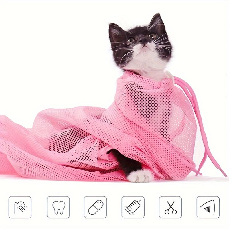 2pcs Mesh Cat Bath Bag Polyester Mesh Adjustable Pet Nail Cutting Accessories
