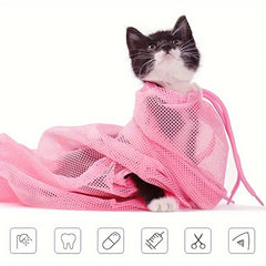 2pcs Mesh Cat Bath Bag Polyester Mesh Adjustable Pet Nail Cutting Accessories