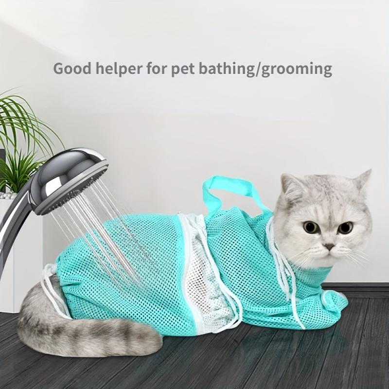 2pcs Mesh Cat Bath Bag Polyester Mesh Adjustable Pet Nail Cutting Accessories