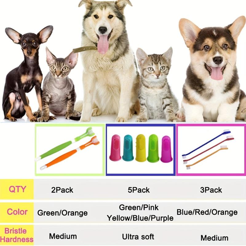 10 Pack Pet Dog Toothbrush Triple Double Head Finger Rubber Cat Dog Toothbrush