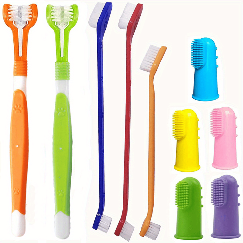 10 Pack Pet Dog Toothbrush Triple Double Head Finger Rubber Cat Dog Toothbrush