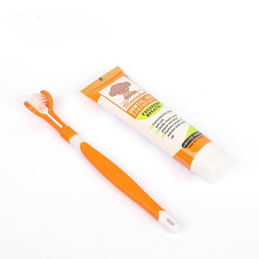 Pet Teeth Cleaning Kit with Double-Headed Brush & Toothpaste