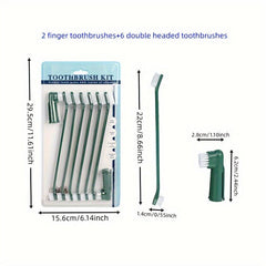 8pcs Double Headed Dog Toothbrush Set for Oral Cleaning
