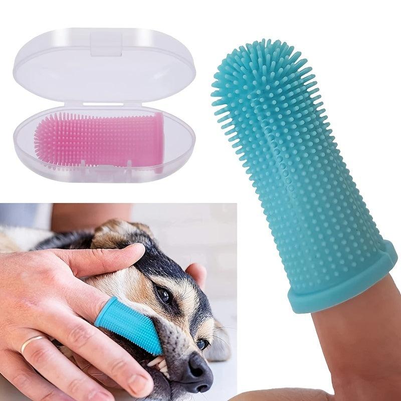 2pcs Soft Silicone Dog Finger Toothbrush with Storage Box